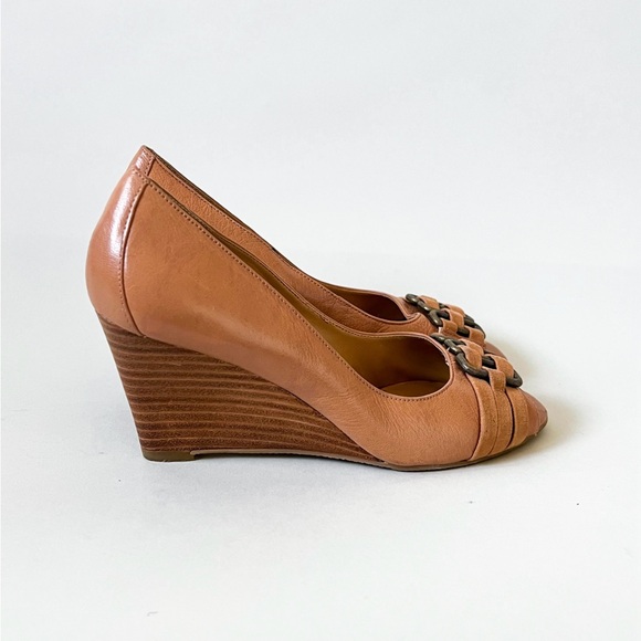 Nine West Peep Toe Leather Wedges - Picture 5 of 7